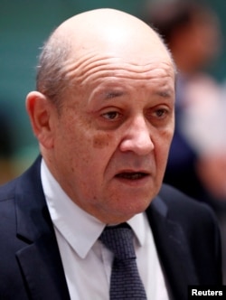 FILE - French Foreign Minister Jean-Yves Le Drian attends a European Union foreign ministers meeting in Brussels, Belgium, Jan. 21, 2019.