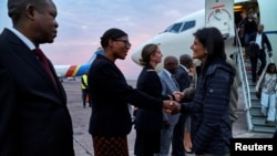 U.S. Ambassador to the United Nations Nikki Haley is received upon arriving at the N'Djili International Airport in Kinshasa, Democratic Republic of Congo, Oct. 25, 2017. 