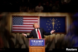 Ứng cử viên tổng thống Đảng Cộng hòa Donald Trump phát biểu trong một sự kiện của chiến dịch vận động tranh cử tại Indiana, ngày 2 tháng 5 năm 2016.