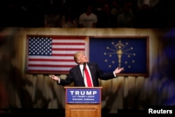 U.S. Republican presidential candidate Donald Trump speaks at a campaign event at The Palladium at the Center for Performing Arts in Carmel, Indiana, May 2, 2016.