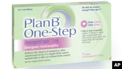 This undated image made available by Teva Women's Health shows the packaging for their Plan B One-Step [levonorgestrel]) tablet, one of the brands known as the 'morning-after pill.'