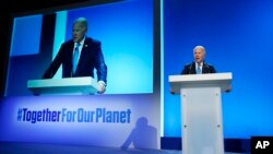 Presiden AS Joe Biden berbicara dalam acara "Ikrar Metana Global" pada COP 26di Glasgow, Skotlandia, pada 2 November 2021. (Foto: AP/Evan Vucci)