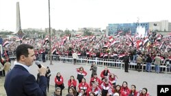 O Πρόεδρος της Συρίας Μπασάρ Αλ Άσσαντ μιλά σε υποστηρικτές του.