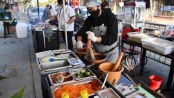 A Thai restaurant offered Thai menu at an outdoor screening of Thai movies in Los Angeles on August 2, 2020.