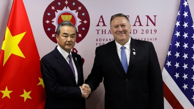 美国国务卿蓬佩奥在泰国会见中国外长王毅(2019年8月1日)