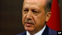 Turkey's Prime Minister Recep Tayyip Erdogan, during a press conference in Ankara, Turkey, in this July 2011 file photo.