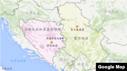 波斯尼亚和黑塞哥维那，塞尔维亚，克罗地亚，黑山，科索沃地图 (谷歌地图)