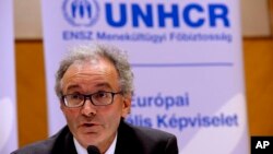 FILE - Vincent Cochetel, Director of the Bureau for Europe at the United Nations High Commissioner for Refugees, is seen at a press conference in Budapest, Hungary, Sept. 8, 2015.