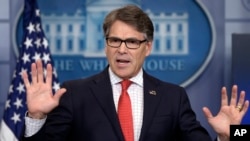 Energy Secretary Rick Perry speaks at the White House in Washington, June 27, 2017. The attacks were confirmed when the U.S. Department of Energy said it was helping the firms defend against the intrusions.