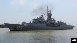 2018年4月19日，澳大利亞海軍的“澳新軍團號”護衛艦停靠在越南胡志明市的西貢港。這艘軍艦和另外兩艘澳大利亞軍艦在訪問越南途中曾在有爭議的南中國海受到中國軍艦挑戰。 