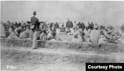 Navajos under guard at Fort Sumner, Bosque Redondo, ca. 1864. Courtesy: National Archives, Washington, DC