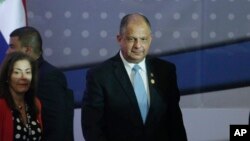 Costa Rica's President Luis Guillermo Solis attends a session of the Central America Integration System summit in Veracruz, Panama, Dec. 14, 2017. 