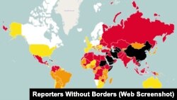 '국경없는 기자회'가 발표한 2015년 언론자유 지수를 표시한 지도. 