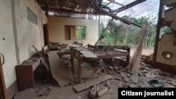 KNU တပ်မဟာ (၅) ထိန်းချုပ်နယ်မြေအတွင်း ဆေးရုံကို စစ်ကောင်စီတပ်က လေယာဉ်နဲ့ ဗုံးကြဲတိုက်ခိုက်ခဲ့ပုံ။ (Photo.KNU Mutraw News)