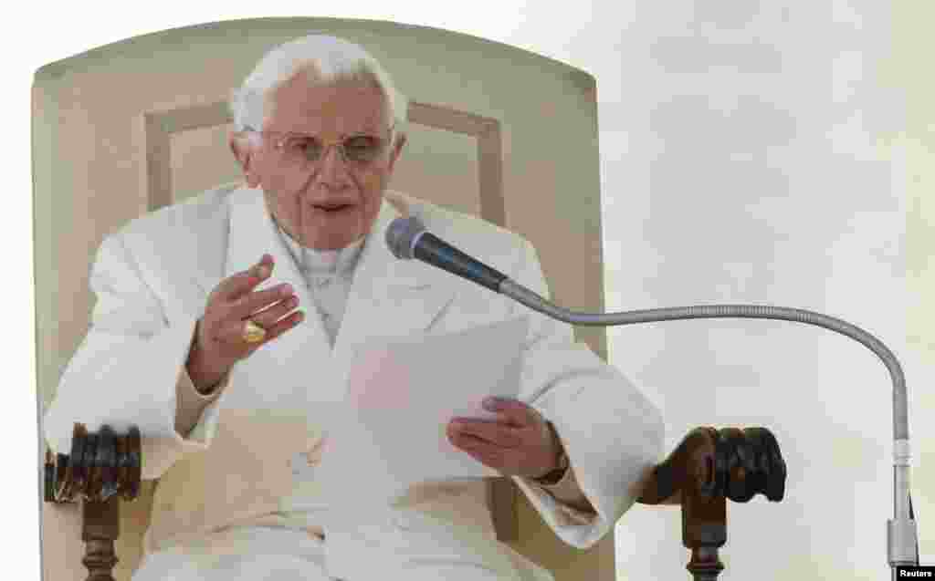 Pope Benedict holds his last general audience in St. Peter&#39;s Square at the Vatican, Feb. 27, 2013. 