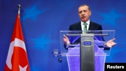 Turkey's Prime Minister Tayyip Erdogan at a news conference in Brussels Jan. 21, 2014.