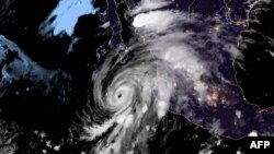 This RAMMB/NOAA satellite image obtained on Aug. 19, 2020, shows Hurricane Genevieve moving towards Baja California on Aug. 19, 2020, at 5:10:21 UTC.