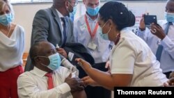 FILE PHOTO: COVID-19 vaccination at Khayelitsha Hospital near Cape Town, South Africa.