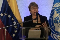 FILE - U.N. High Commissioner for Human Rights Michelle Bachelet speaks during a press conference in Caracas, June 21, 2019.