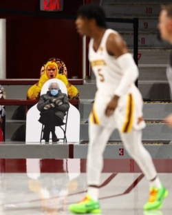 FILE - A Bernie Sanders cutout sits in the stands during a basketball game at Williams Arena, Minneapolis, Minnesota, Jan 23, 2021. (Harrison Barden-USA Today Sports)