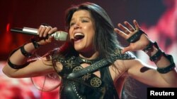 FILE - Ukrainian singer Ruslana performs in a dress rehearsal in Berlin, Germany.