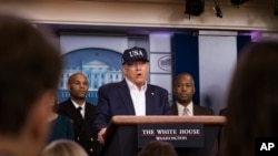 President Donald Trump speaks during a news conference about the coronavirus in the James Brady Briefing Room at the White House, March 14, 2020, in Washington.