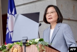This handout picture taken on May 20, 2020 by the Taiwan Presidential office shows Taiwan's President Tsai Ing-wen speaking at the Taipei Guest House as part of her inauguration for her second term as in office, in Taipei.