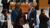 Амбасадорката на САД во ОН Линда Томас-Гринфилд разговара со израелскиот амбасадор во ОН Гилад Ердан, по предлогот на Советот за безбедност на ОН за прекин на огнот во Газа, на 22 март 2024 година