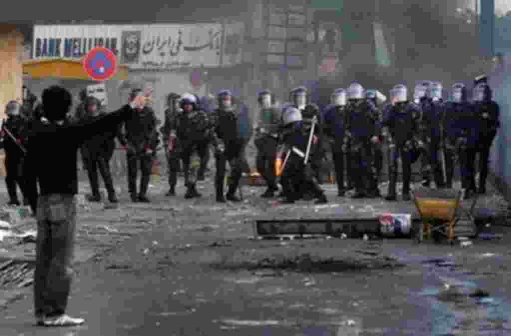 In this photograph posted on the internet, a group of Iranian riot police are seen during clashes in Tehran, Iran Saturday June 20, 2009. (AP Photo)