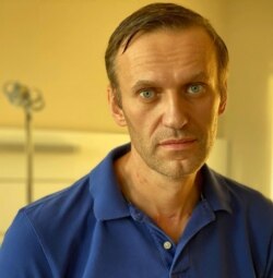Russian opposition politician Alexei Navalny is pictured at Charite hospital in Berlin, Oct. 15, 2020.