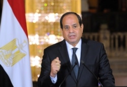 FILE - Egyptian President Abdel-Fattah el-Sissi delivers an address at the Ittihadiya presidential palace in Cairo, Egypt, May 26, 2017.