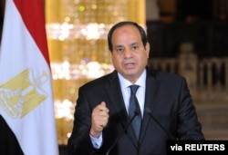 FILE - Egyptian President Abdel Fattah el-Sissi delivers an address at the Ittihadiya presidential palace in Cairo, Egypt, May 26, 2017.