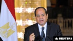 FILE - Egyptian President Abdel-Fattah el-Sissi speaks at the Ittihadiya presidential palace in Cairo, May 26, 2017. 