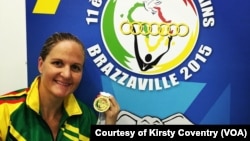 Kirsty Coventry at the 2015 All Africa Games in Congo, Brazzaville, where she won 3 gold medals and a bronze.