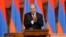 Armenian President Armen Sarkisian gestures as he speaks during the presidential inauguration ceremony in Yerevan, Armenia, April 9, 2018. 