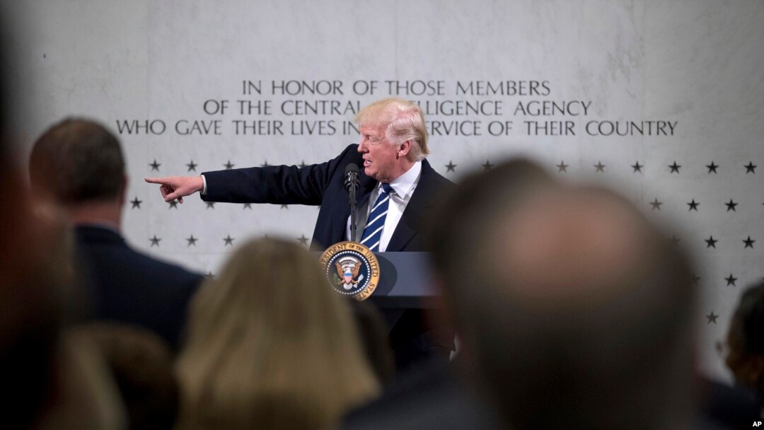 Trump saat berpidato di markas CIA, 21 Januari 2017 (AP Photo/Andrew Harnik).