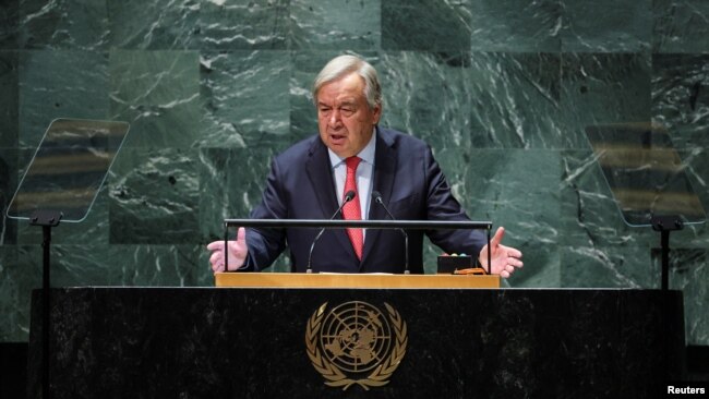 El secretario general de la ONU, António Guterres, durante el discurso de apertura de la 78ª Asamblea General en Nueva York, el 19 de septiembre de 2023.