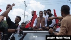 Jammu and Kashmir National conference, or JKNC, candidate Tanvir Sadiq during election rally in Srinagar, Sept. 4, 2024.