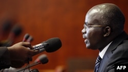 FILE - Burundi's second vice president, Gervais Rufyikiri, is seen taking a question during a press conference.