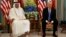 U.S. President Donald Trump, right, holds a bilateral meeting with Qatar's Emir Sheikh Tamim Bin Hamad Al-Thani, in Riyadh, Saudi Arabia, May 21, 2017.