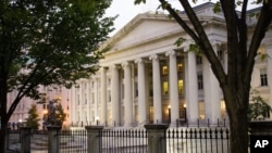 FILE - The U.S Treasury Building in Washington, Oct. 16, 2013.