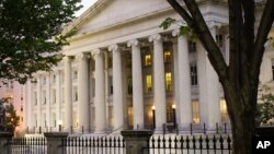 FILE - The U.S Treasury Building in Washington, Oct. 16, 2013.