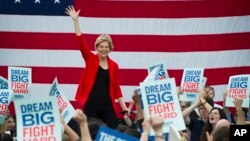 Democratic presidential candidate Sen. Elizabeth Warren, D-Mass., addresses a campaign rally at George Mason University in Fairfax, Va., May 16, 2019. 