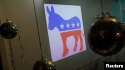 FILE - A Democratic Party donkey icon is seen in a shop in Asbury Park, New Jersey, Nov. 7, 2017. 