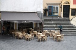 A near empty bar is seen in Capri, a southern Italian island that relies heavily on foreign tourism, despite the loosening of COVID-19 restrictions in much of the country, April 27, 2021.