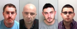 These photos released Jan. 22, 2021, by Essex police show, from left, Ronan Hughes, Gheorghe Nica, Maurice Robinson and Eamonn Harrison, all sentenced to prison in the deaths in England of 39 Vietnamese migrants in 2019.