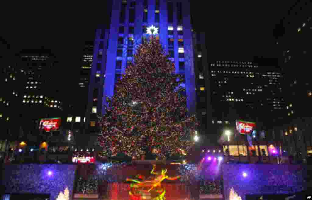 The Rockefeller Center Christmas tree stands lit during the 78th annual lighting ceremony Tuesday, Nov. 30, in New York. (Jason DeCrow/AP)