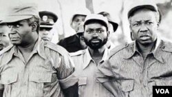 Kenneth Kaunda (left,) Samora Machel (center), Julius Nyerere