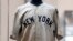 The jersey Babe Ruth wore in the 1932 World Series game in which he "called his shot" is displayed at Heritage Auction in Irving, Texas, on Aug. 21, 2024. The jersey could sell for as much as $30 million.