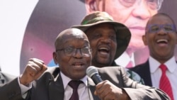 FILE — Former South African president, Jacob Zuma, sings and dances after addressing his supporters of the UMkhonto WeSizwe, (MK) party outside the High court in Johannesburg, South Africa, April 11, 2024. 